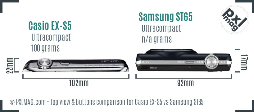 Casio EX-S5 vs Samsung ST65 top view buttons comparison