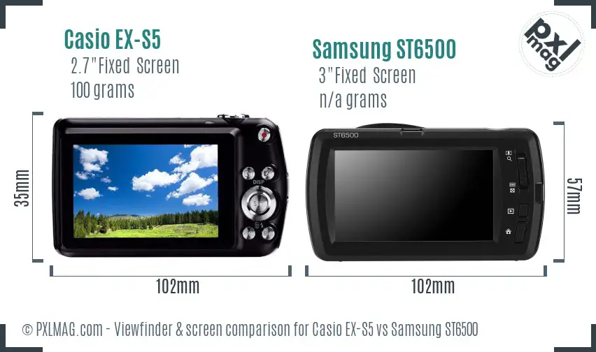 Casio EX-S5 vs Samsung ST6500 Screen and Viewfinder comparison
