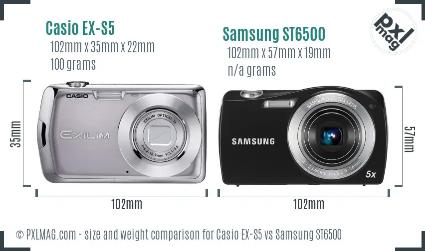 Casio EX-S5 vs Samsung ST6500 size comparison