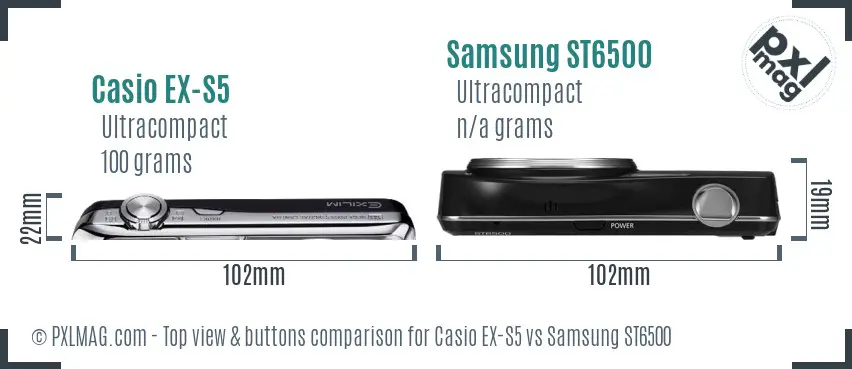Casio EX-S5 vs Samsung ST6500 top view buttons comparison