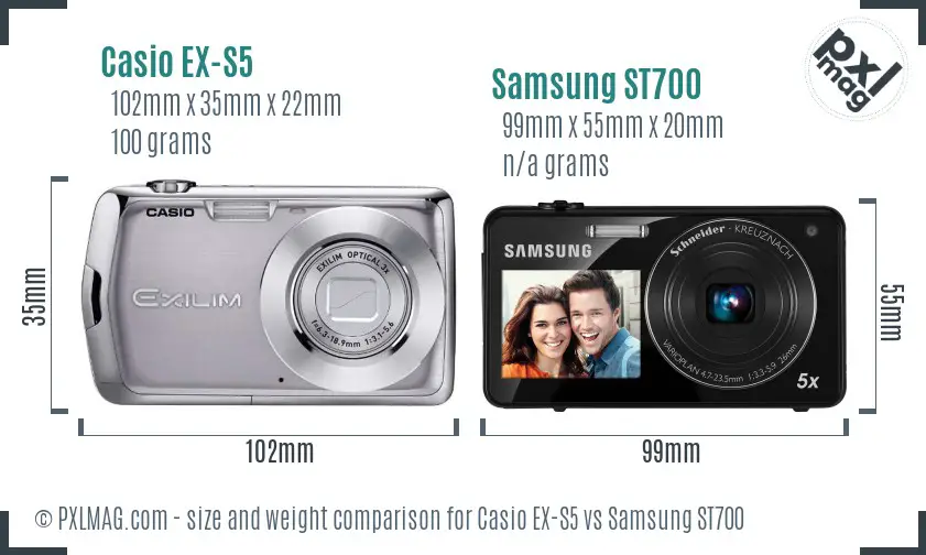 Casio EX-S5 vs Samsung ST700 size comparison