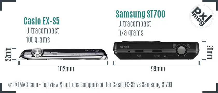 Casio EX-S5 vs Samsung ST700 top view buttons comparison