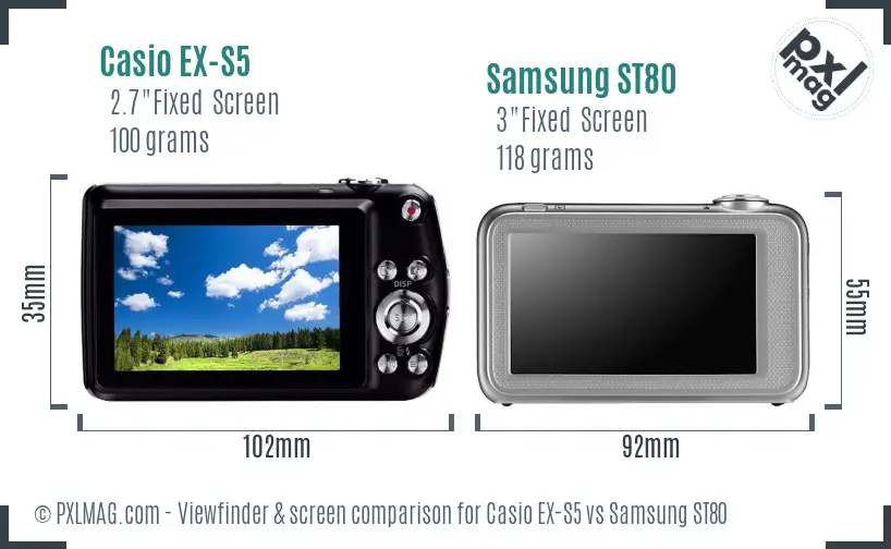 Casio EX-S5 vs Samsung ST80 Screen and Viewfinder comparison