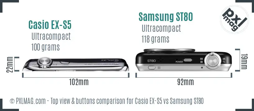 Casio EX-S5 vs Samsung ST80 top view buttons comparison