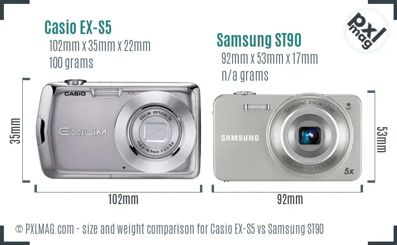 Casio EX-S5 vs Samsung ST90 size comparison
