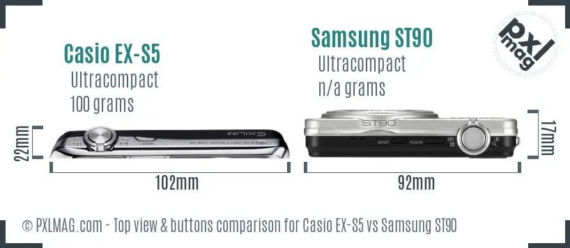 Casio EX-S5 vs Samsung ST90 top view buttons comparison