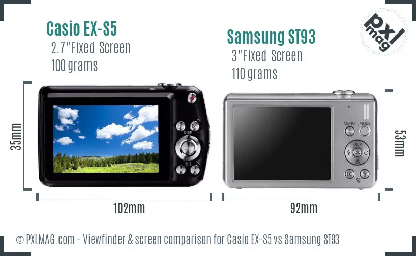 Casio EX-S5 vs Samsung ST93 Screen and Viewfinder comparison