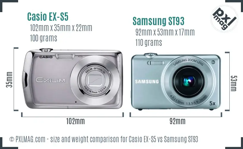 Casio EX-S5 vs Samsung ST93 size comparison