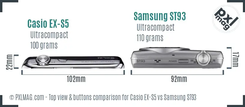 Casio EX-S5 vs Samsung ST93 top view buttons comparison