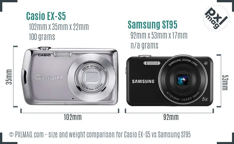 Casio EX-S5 vs Samsung ST95 size comparison