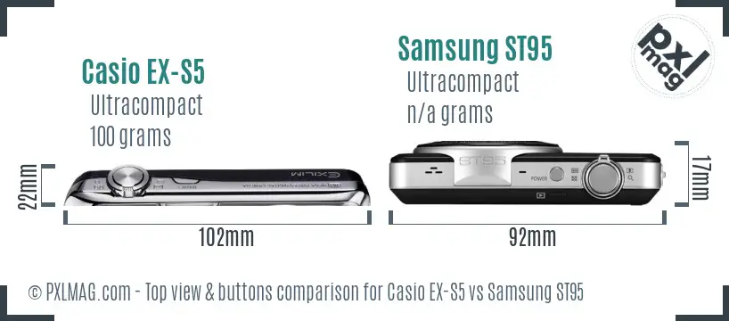 Casio EX-S5 vs Samsung ST95 top view buttons comparison