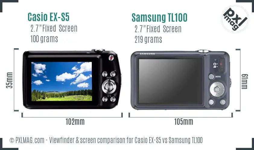 Casio EX-S5 vs Samsung TL100 Screen and Viewfinder comparison