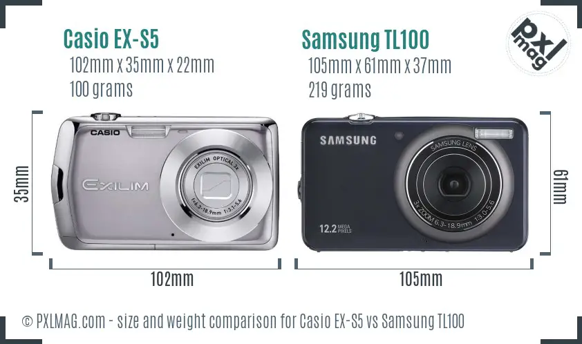 Casio EX-S5 vs Samsung TL100 size comparison