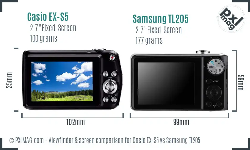 Casio EX-S5 vs Samsung TL205 Screen and Viewfinder comparison