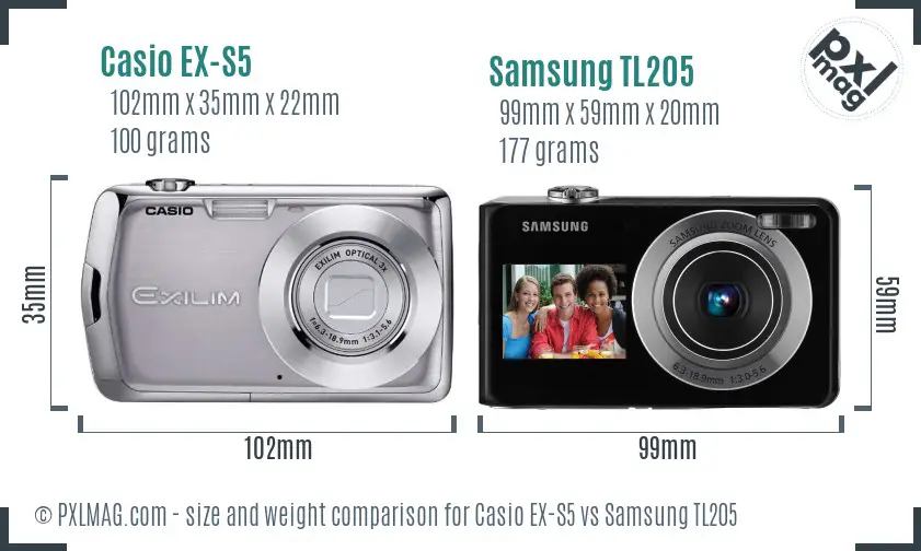 Casio EX-S5 vs Samsung TL205 size comparison