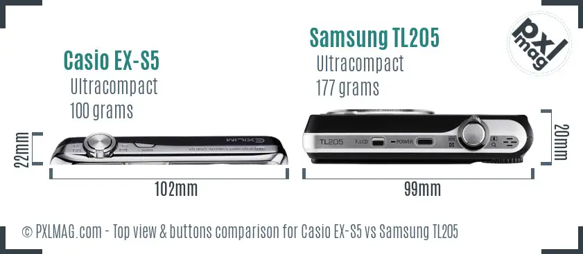 Casio EX-S5 vs Samsung TL205 top view buttons comparison