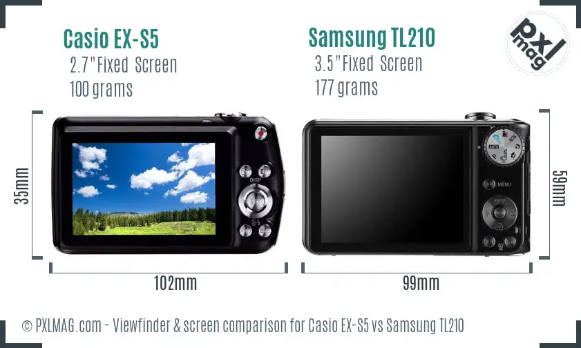 Casio EX-S5 vs Samsung TL210 Screen and Viewfinder comparison