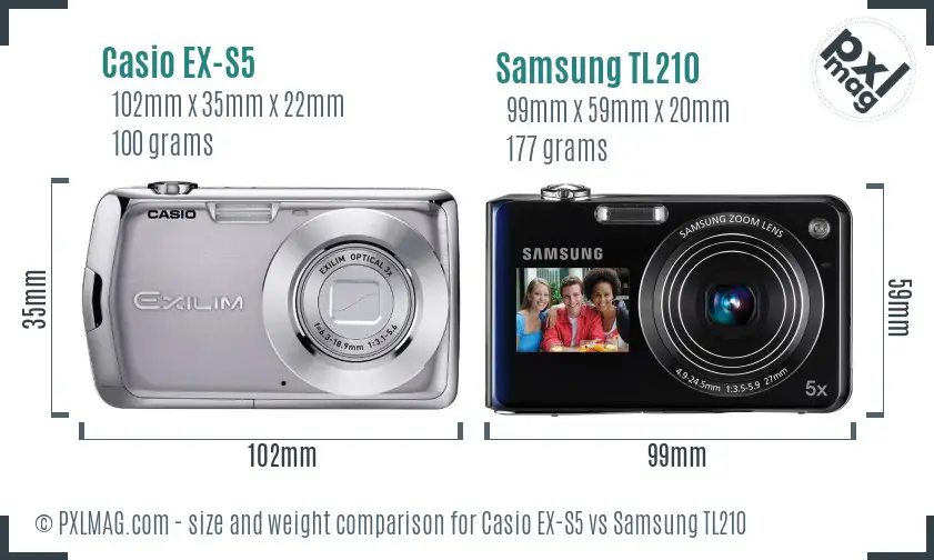 Casio EX-S5 vs Samsung TL210 size comparison