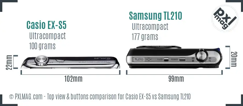Casio EX-S5 vs Samsung TL210 top view buttons comparison