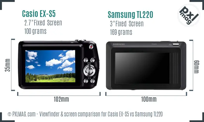 Casio EX-S5 vs Samsung TL220 Screen and Viewfinder comparison