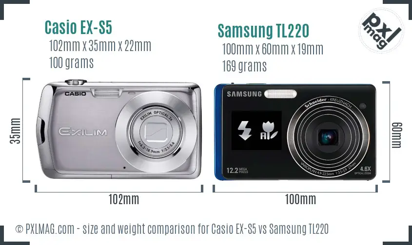 Casio EX-S5 vs Samsung TL220 size comparison