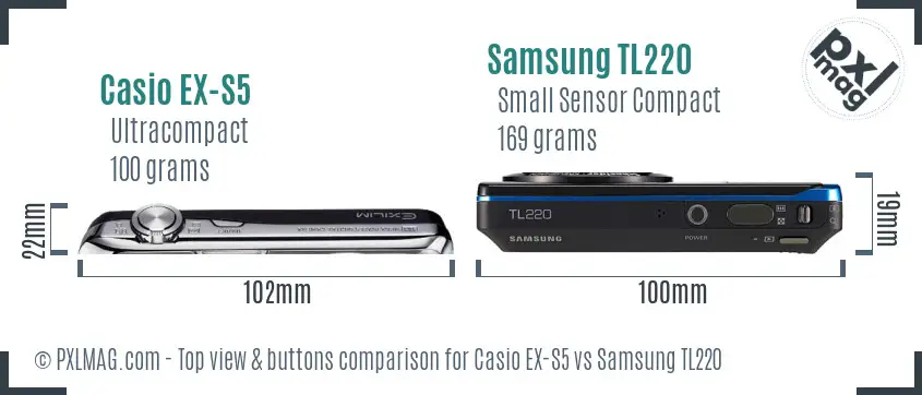 Casio EX-S5 vs Samsung TL220 top view buttons comparison