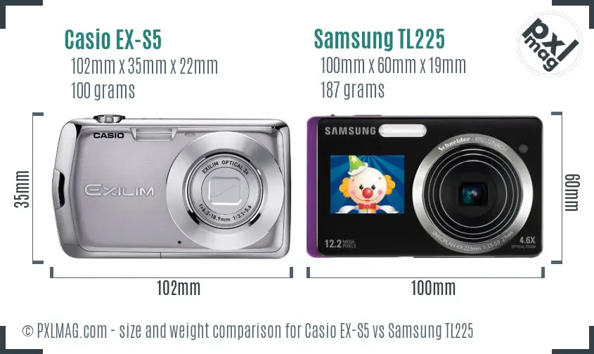 Casio EX-S5 vs Samsung TL225 size comparison