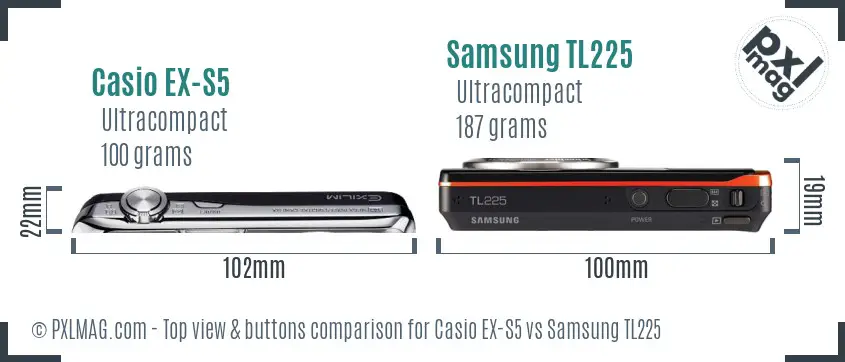 Casio EX-S5 vs Samsung TL225 top view buttons comparison