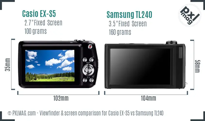 Casio EX-S5 vs Samsung TL240 Screen and Viewfinder comparison