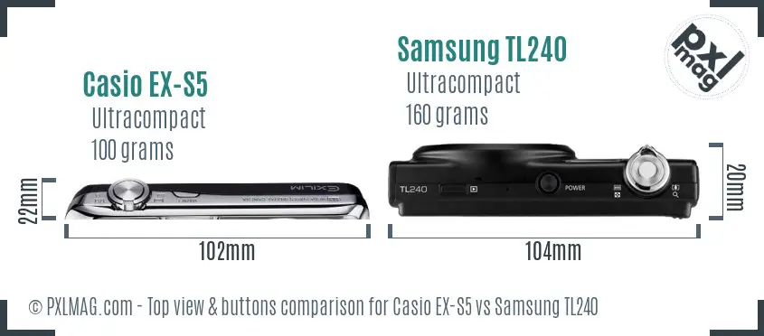 Casio EX-S5 vs Samsung TL240 top view buttons comparison
