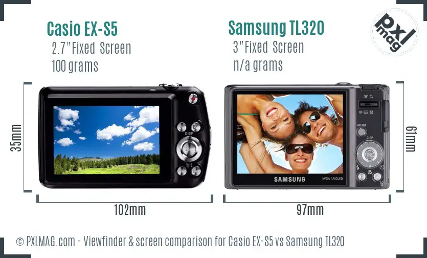 Casio EX-S5 vs Samsung TL320 Screen and Viewfinder comparison