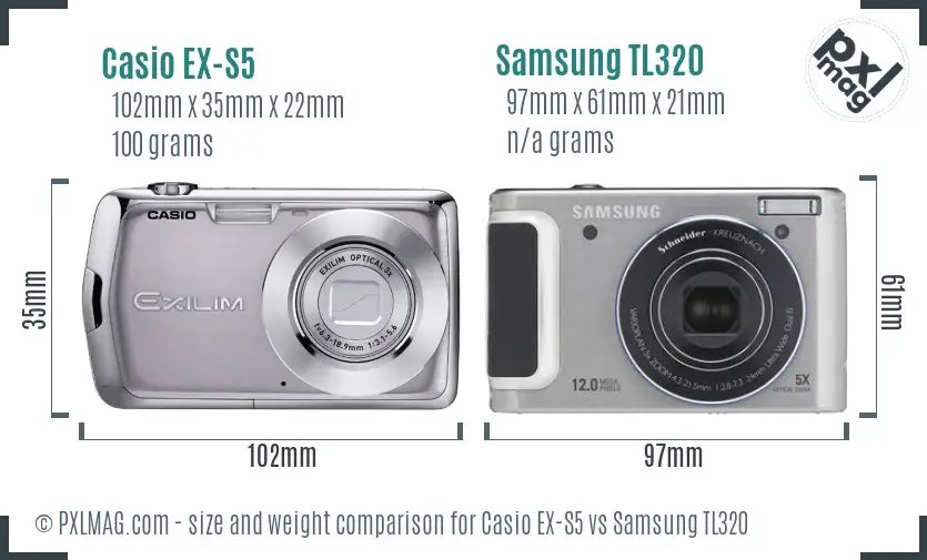 Casio EX-S5 vs Samsung TL320 size comparison