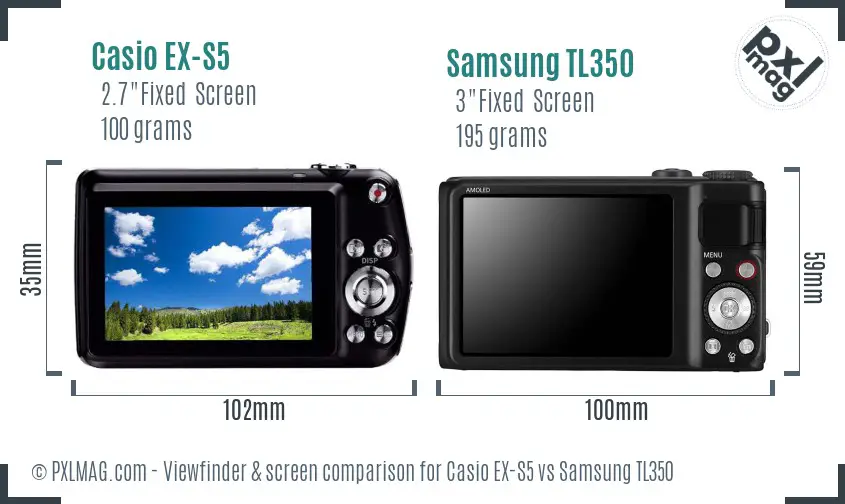 Casio EX-S5 vs Samsung TL350 Screen and Viewfinder comparison