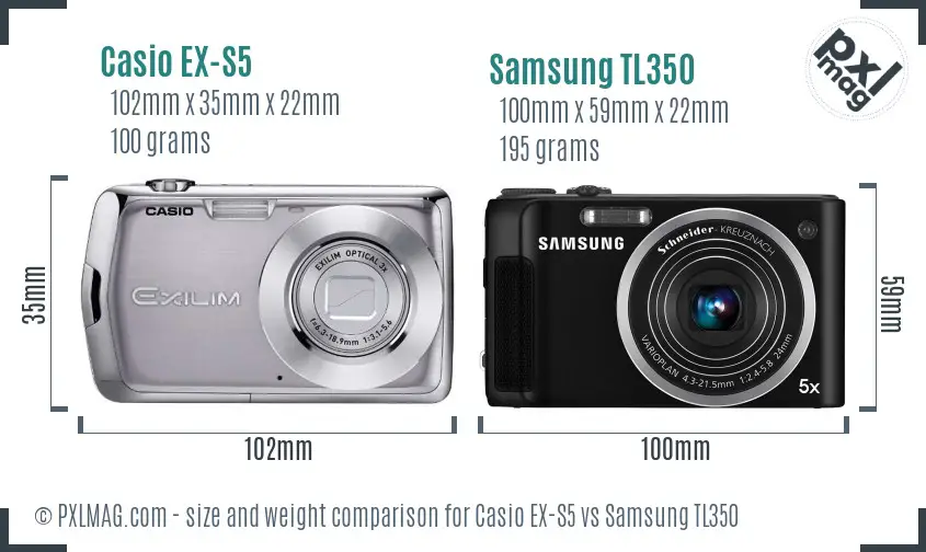 Casio EX-S5 vs Samsung TL350 size comparison