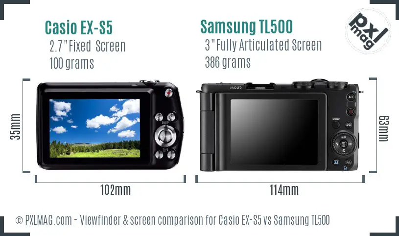 Casio EX-S5 vs Samsung TL500 Screen and Viewfinder comparison
