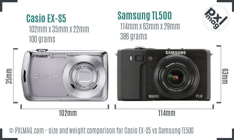 Casio EX-S5 vs Samsung TL500 size comparison