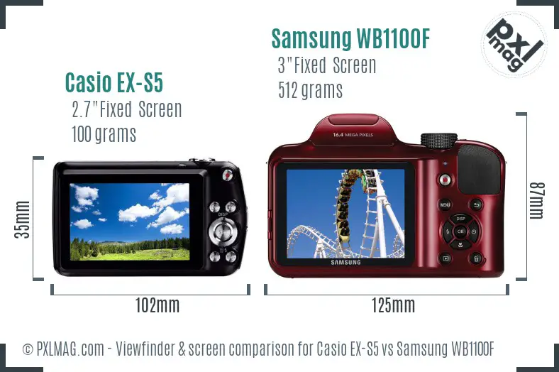 Casio EX-S5 vs Samsung WB1100F Screen and Viewfinder comparison