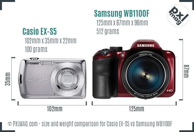 Casio EX-S5 vs Samsung WB1100F size comparison