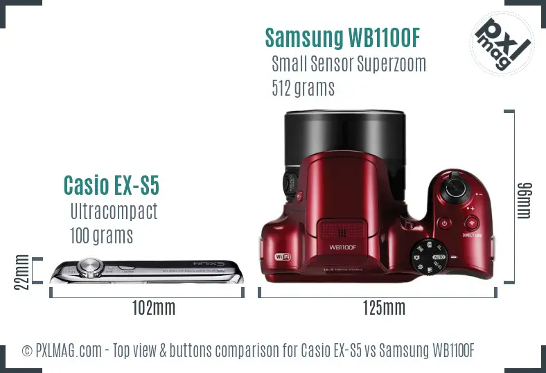 Casio EX-S5 vs Samsung WB1100F top view buttons comparison