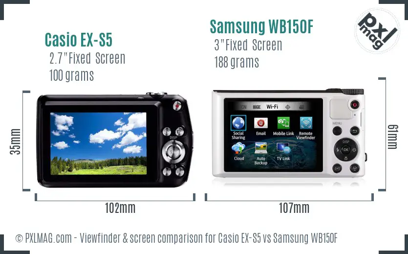 Casio EX-S5 vs Samsung WB150F Screen and Viewfinder comparison