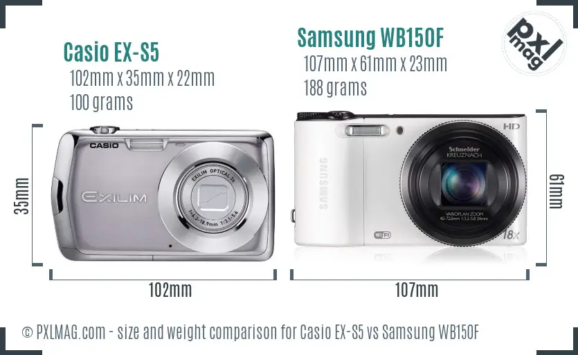 Casio EX-S5 vs Samsung WB150F size comparison