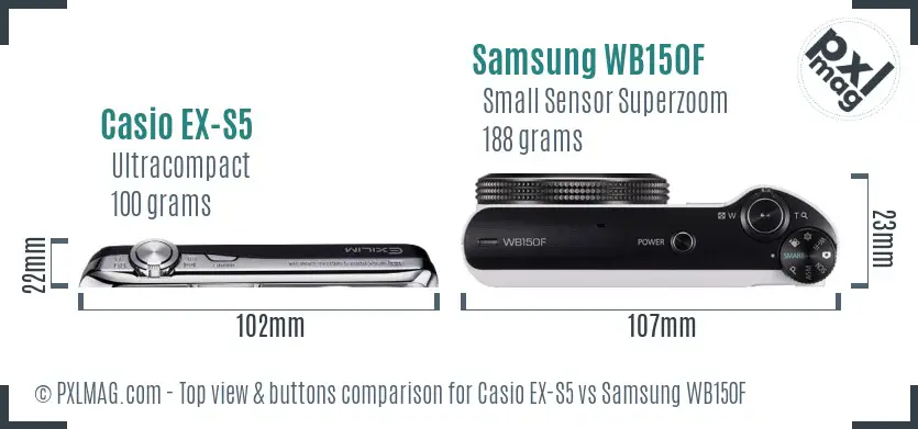 Casio EX-S5 vs Samsung WB150F top view buttons comparison