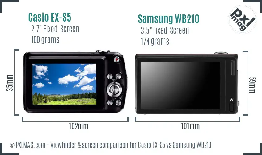 Casio EX-S5 vs Samsung WB210 Screen and Viewfinder comparison