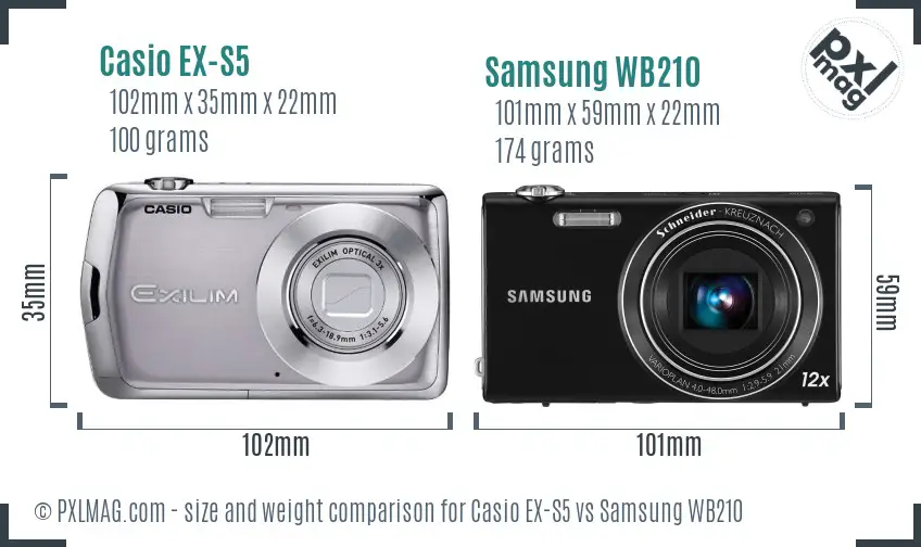 Casio EX-S5 vs Samsung WB210 size comparison