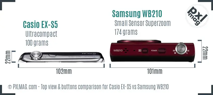 Casio EX-S5 vs Samsung WB210 top view buttons comparison