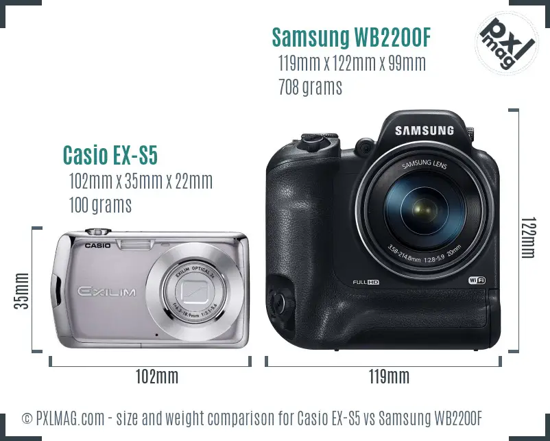 Casio EX-S5 vs Samsung WB2200F size comparison