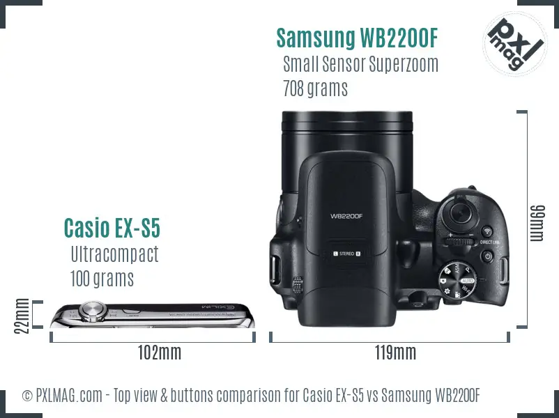 Casio EX-S5 vs Samsung WB2200F top view buttons comparison