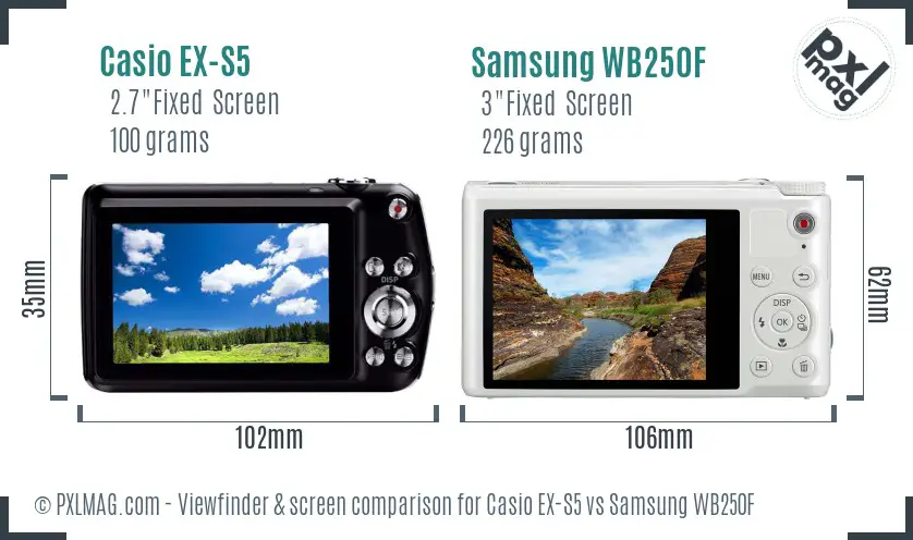 Casio EX-S5 vs Samsung WB250F Screen and Viewfinder comparison