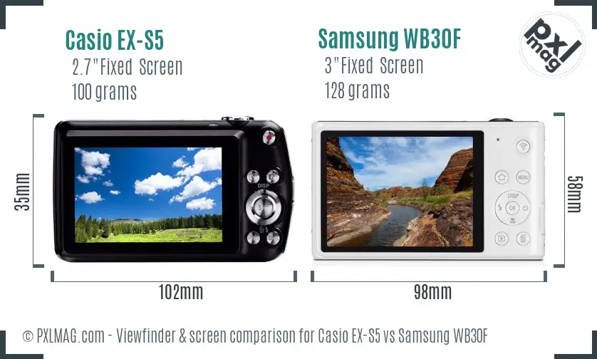 Casio EX-S5 vs Samsung WB30F Screen and Viewfinder comparison