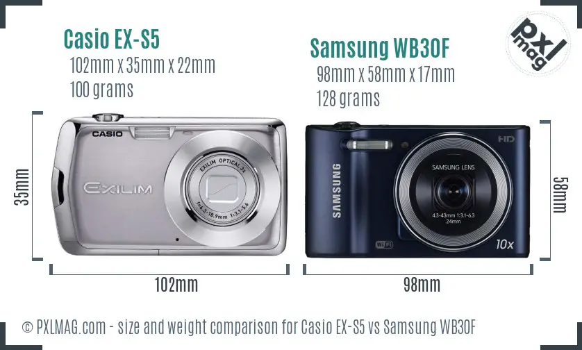 Casio EX-S5 vs Samsung WB30F size comparison